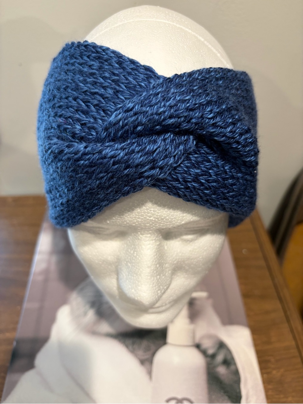Handmade Knit Twist Front Ear Warmer Headband | Choose Blue or Burgundy - Picture 4 of 6